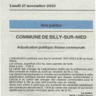 JAL 27.11.2023 : Adjudication publique de la chasse communale le 19 janvier 2024